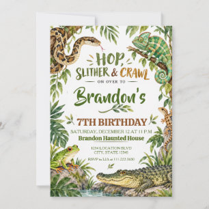 Watercolor Reptile Jungle Birthday Invitation