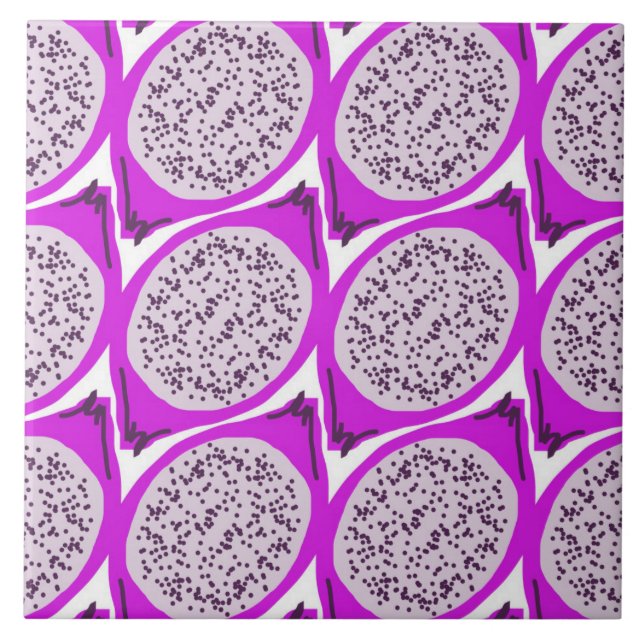 Watercolor Retro Dragonfruit Kitchen Doodle Art Ceramic Tile (Front)