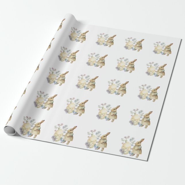 Watercolor retro Easter  egg and bunny Apron Wrapping Paper (Unrolled)