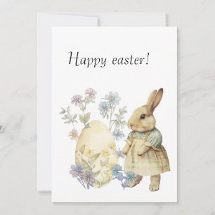 Watercolor retro Easter  egg and bunny  Invitation