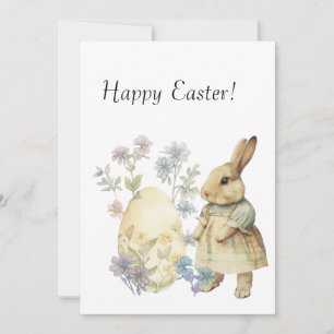 Watercolor retro Easter egg and bunny Thank You Card