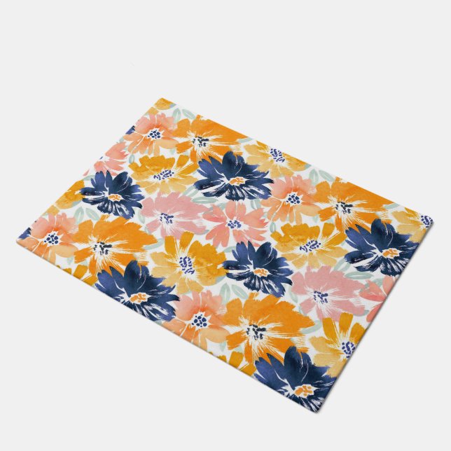 Watercolor Retro Floral Pattern Doormat (Angled)