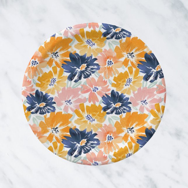 Watercolor Retro Floral Pattern Paper Plate (Creator Uploaded)