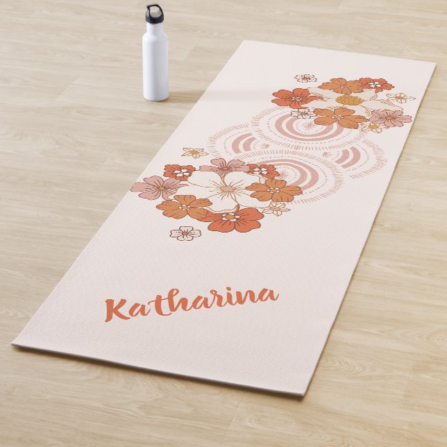Watercolor Retro Flowers Personalized Yoga Mat (In Situ)