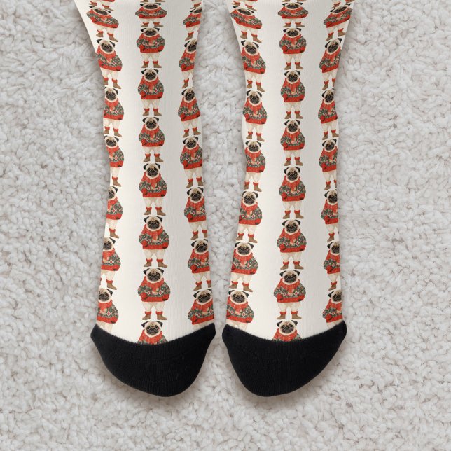Watercolor Retro Pug Dog Pattern Socks (Creator Uploaded)