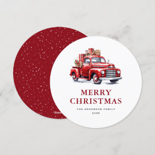 Watercolor Retro Red Truck Merry Christmas Card