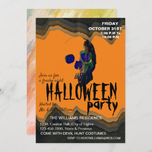 Watercolor Retro Skull Skeleton Halloween Art Invitation