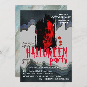 Watercolor Retro Skull Skeleton Halloween Art Invitation