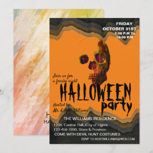 Watercolor Retro Skull Skeleton Halloween Art Invitation
