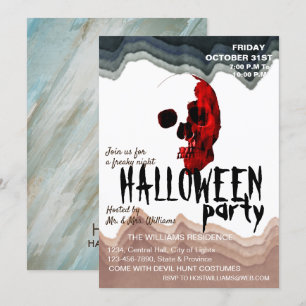 Watercolor Retro Skull Skeleton Halloween Art Invitation