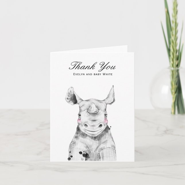 Watercolor Rhino | Baby Shower Thank You card (Front)