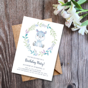 Watercolor Rhino Birthday Party Invitation