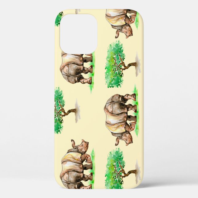 Watercolor Rhino: Hand Painted Pattern. Case-Mate iPhone Case (Back)