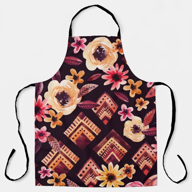 Watercolor rhombus: floral geometric pattern. apron (Front)