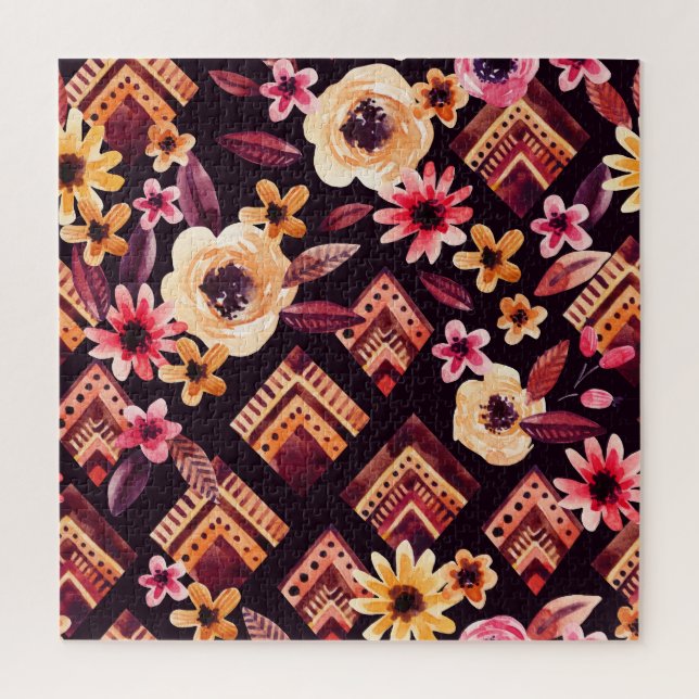 Watercolor rhombus: floral geometric pattern. jigsaw puzzle (Vertical)