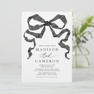 Watercolor Ribbon Bow Black and White Adjusted Invitation