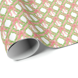 Watercolor Ribbon Bow Garland Lattice Christmas Wrapping Paper