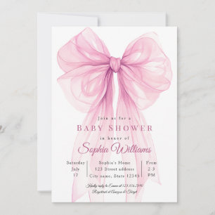 Watercolor Ribbon Girl Baby Shower Invite