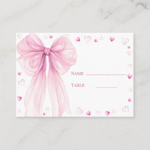 Watercolor Ribbon & Heart Coquette Seating Decor Place Card