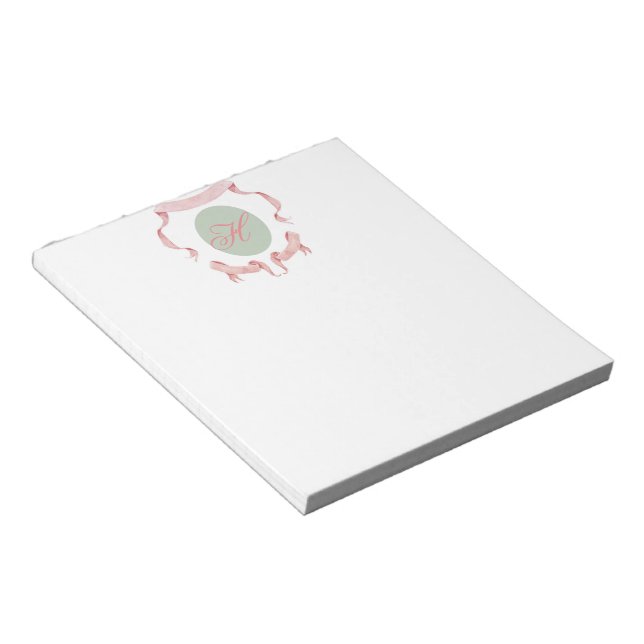 Watercolor Ribbon Logo Crest Monogram  Notepad (Angled)