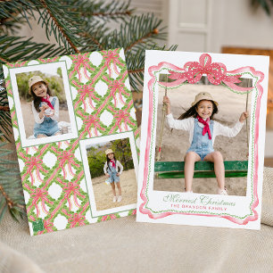 Watercolor Ric Rac Ribbon Bow Frame Christmas Holiday Card