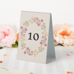 Watercolor Ring of Flowers on Beige Wedding Number