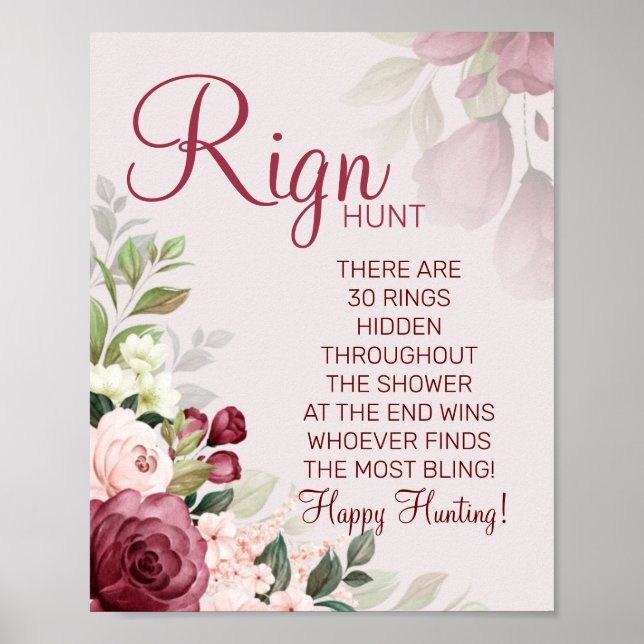 Watercolor Ring Ring bridal shower game sign (Front)