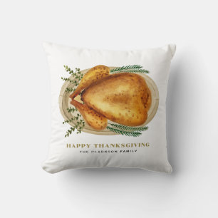 Watercolor Roasted Turkey Dinner Thanksgiving Cushion