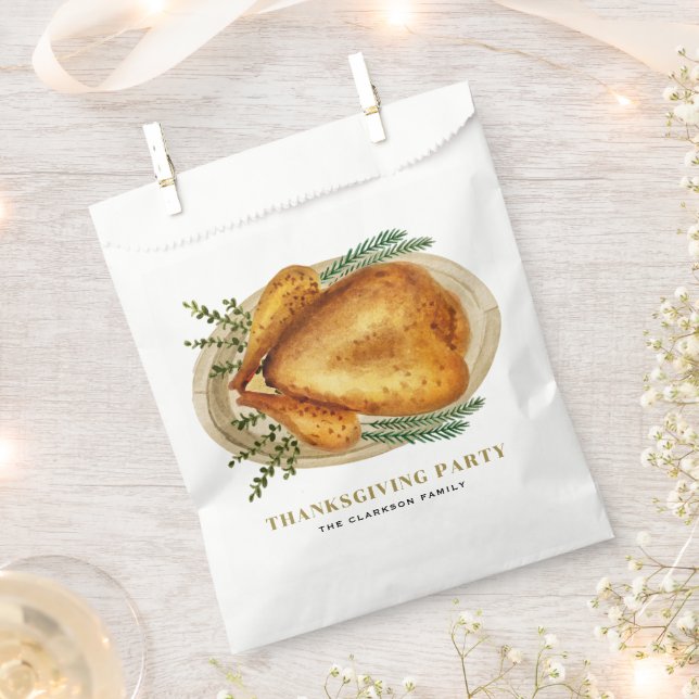 Watercolor Roasted Turkey Dinner Thanksgiving Favour Bag (Clipped)