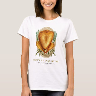Watercolor Roasted Turkey Happy Thanksgiving T-Shirt