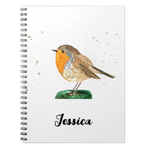 Watercolor robin bird Christmas winter festive Notebook