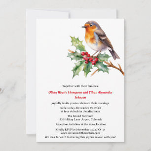 Watercolor Robin Christmas wedding invitation