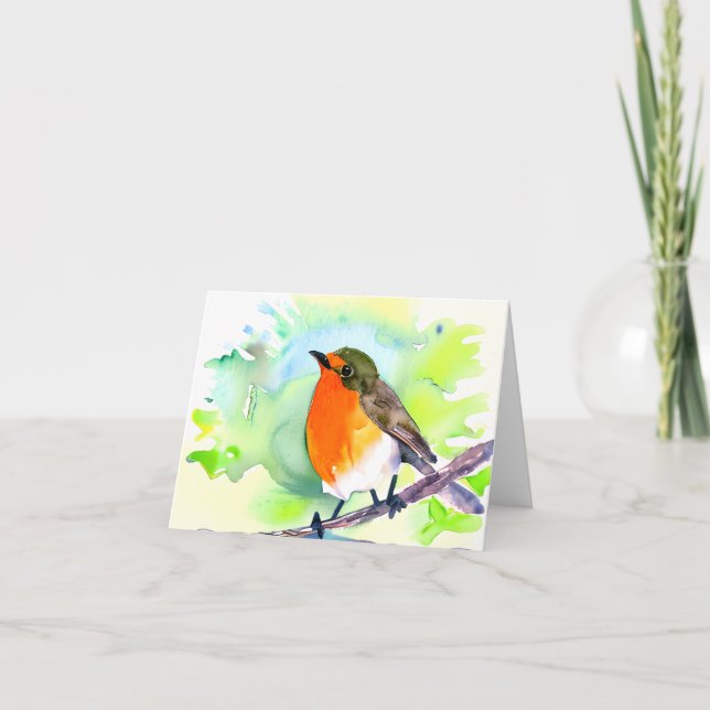 Watercolor robin customisable card (Front)