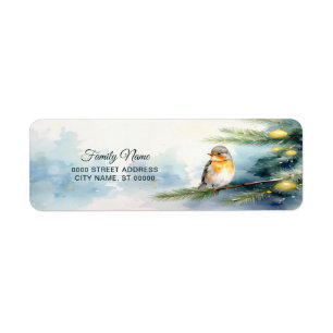 Watercolor Robin on a Pine Branch Return Address Label
