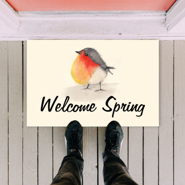 Watercolor Robin Welcome Spring Door Mat (Creator Uploaded)