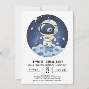 Watercolor Rocket Modern Astronaut Boy Birthday Invitation