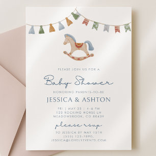 Watercolor Rocking Horese, Baby Shower  Invitation