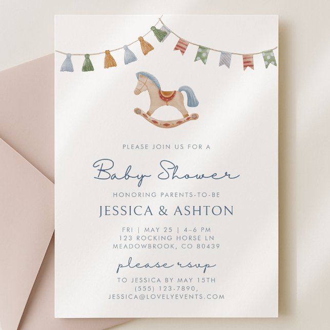 Watercolor Rocking Horese, Baby Shower  Invitation (Creator Uploaded)