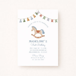 Watercolor Rocking Horese, Birthday Invitation 