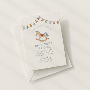Watercolor Rocking Horese, Birthday Invitation 