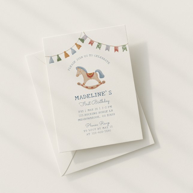Watercolor Rocking Horese, Birthday Invitation  (Creator Uploaded)