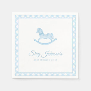 Watercolor Rocking Horse Gingham Baby Shower Napkin