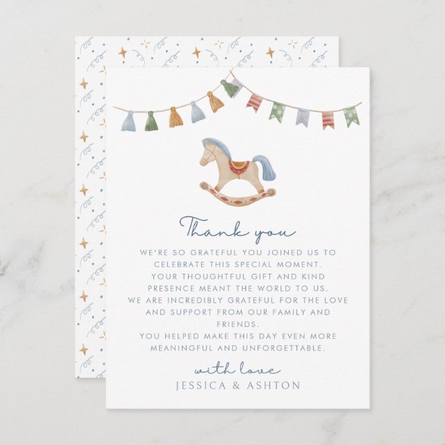 Watercolor Rocking Horse, thank you card. Invitation (Front/Back)
