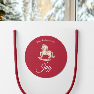 Watercolor Rocking Horse Vintage Christmas Classic Round Sticker