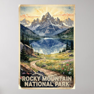 Watercolor Rocky Mountain National Park Retro Poster