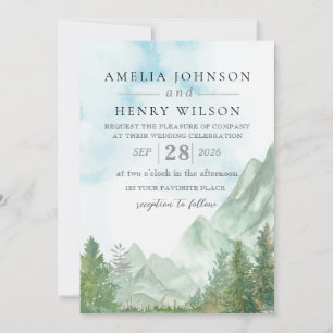 Watercolor Rocky Mountain Wedding Invitation