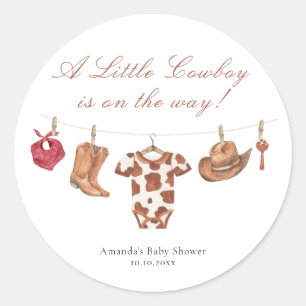 Watercolor Rodeo Western Cowboy Baby Shower Classic Round Sticker
