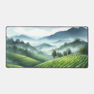 Watercolor rolling hills and Lush green field Desk Mat
