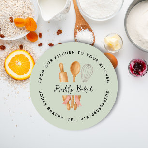 Watercolor Rolling Pin, Wooden Spoon & Whisk Stick Classic Round Sticker