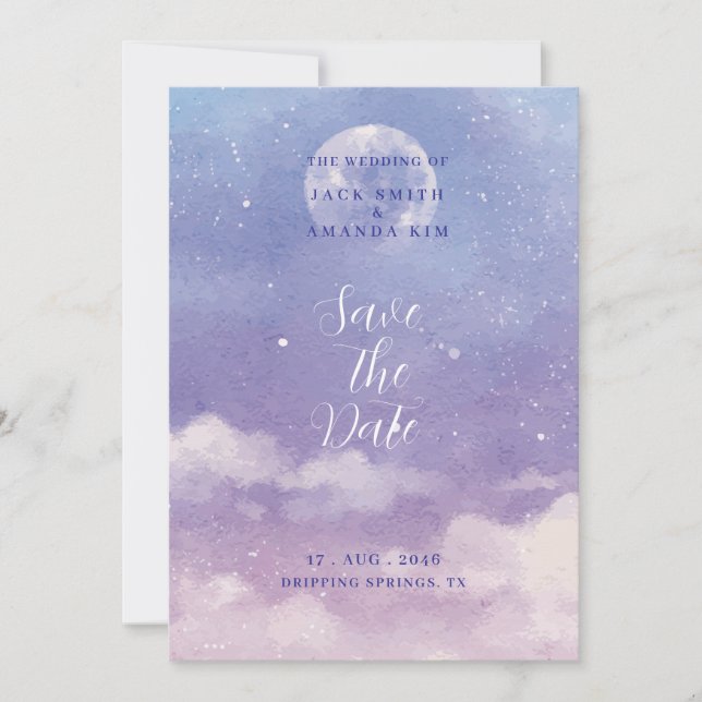 Watercolor Roman Moonlight wedding Save the date Invitation (Front)